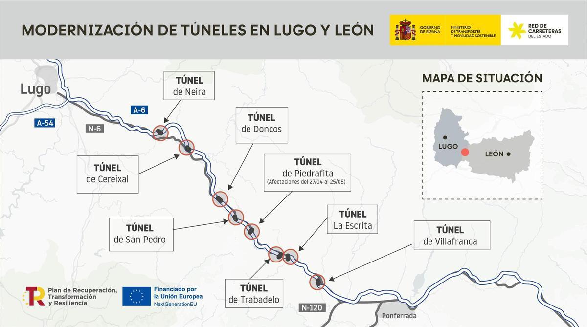 Croquis de las obras en los túneles de la A-6.