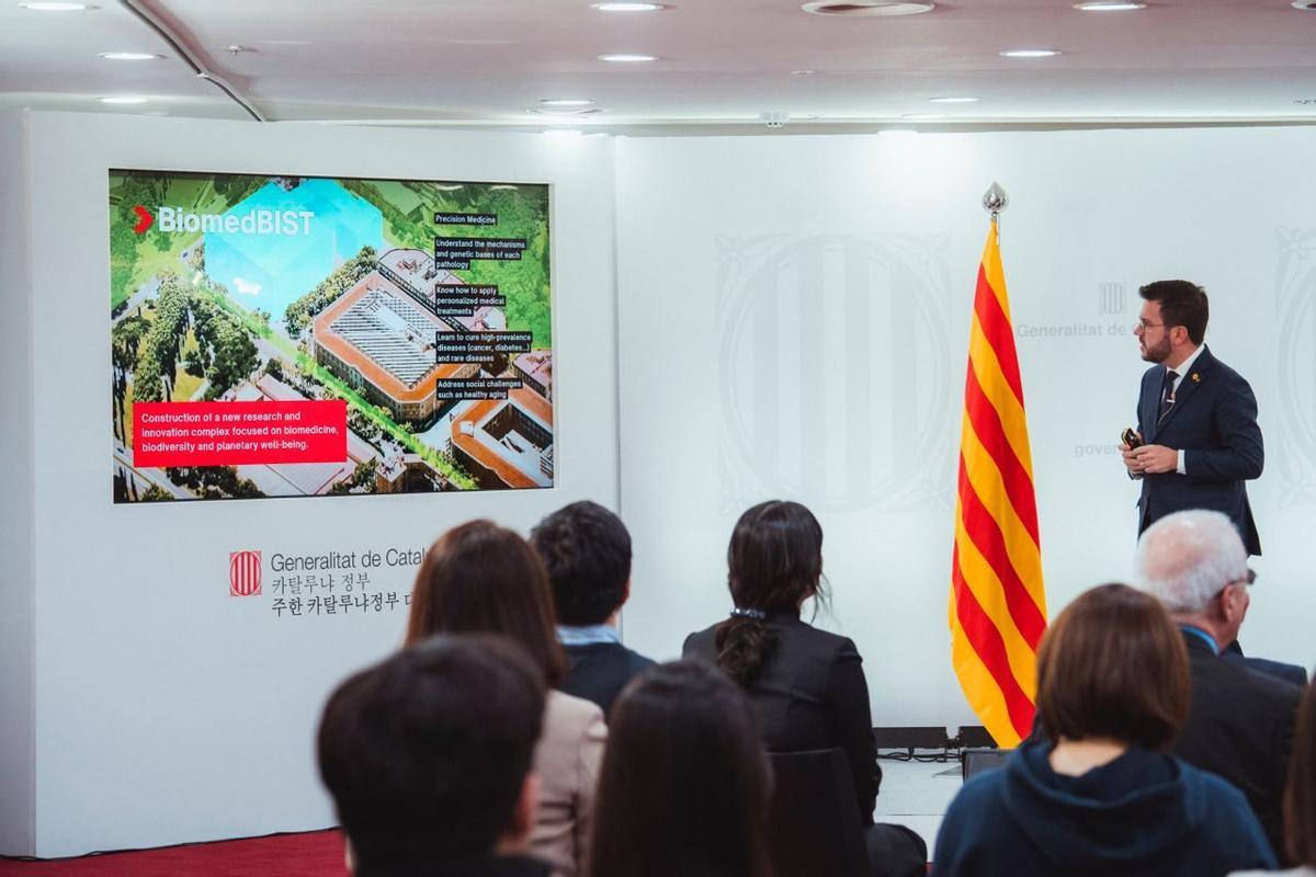 El president Pere Aragonès en su presentación en Seül.