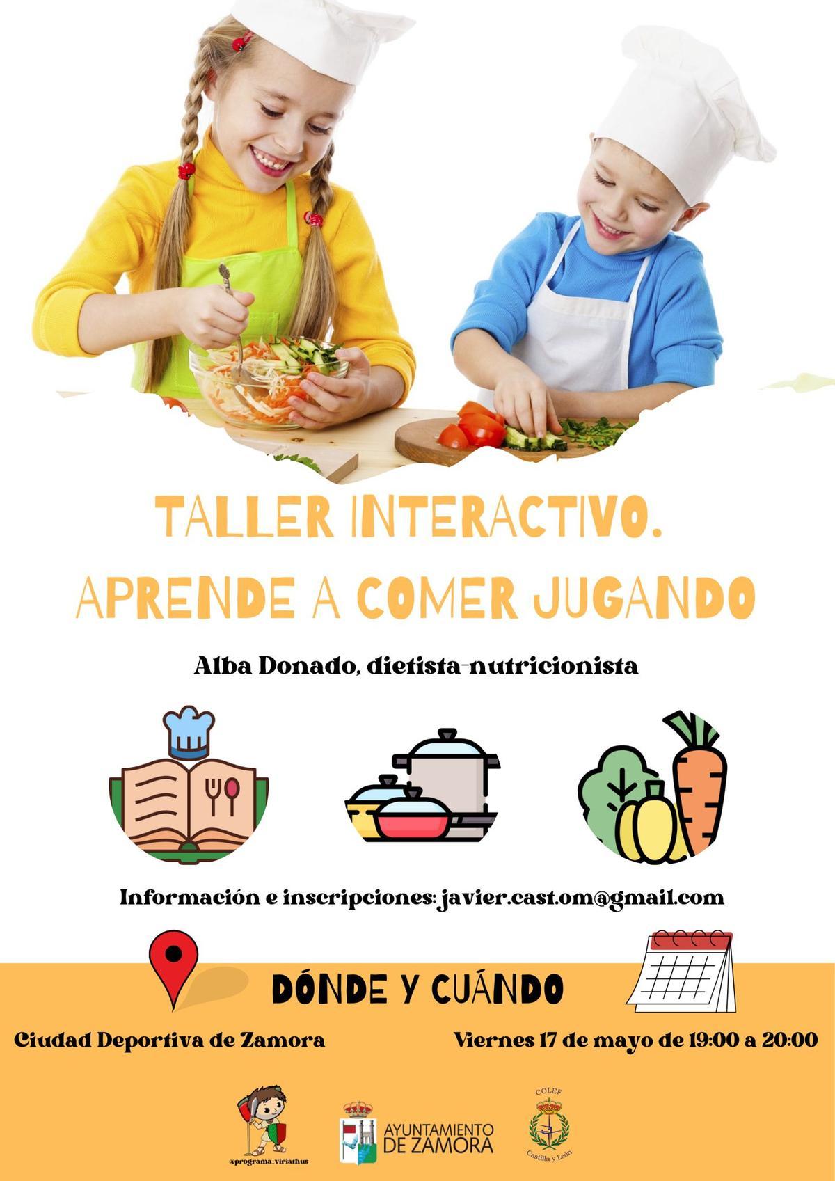 Cartel anunciador del taller "Aprende a comer jugando" que imparte este viernes Alba Donado.