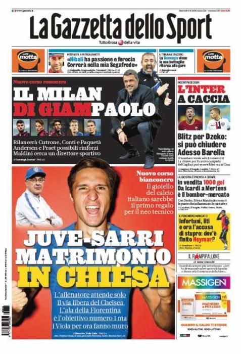 Portada GAZZETTA DELLO SPORT martes 4 junio 2019