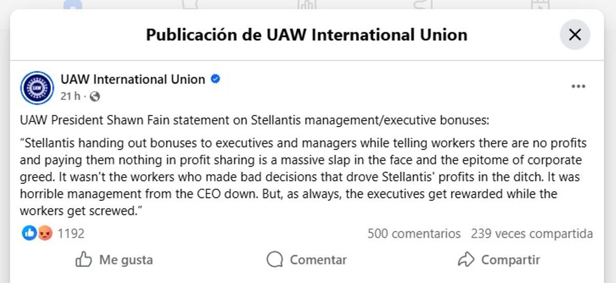 El mensaje de Shawn Fain, presidente del sindicato UAW