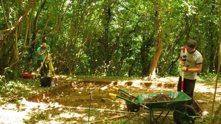 Los arqueólogos, trabajando en El Castru, en Vigaña.