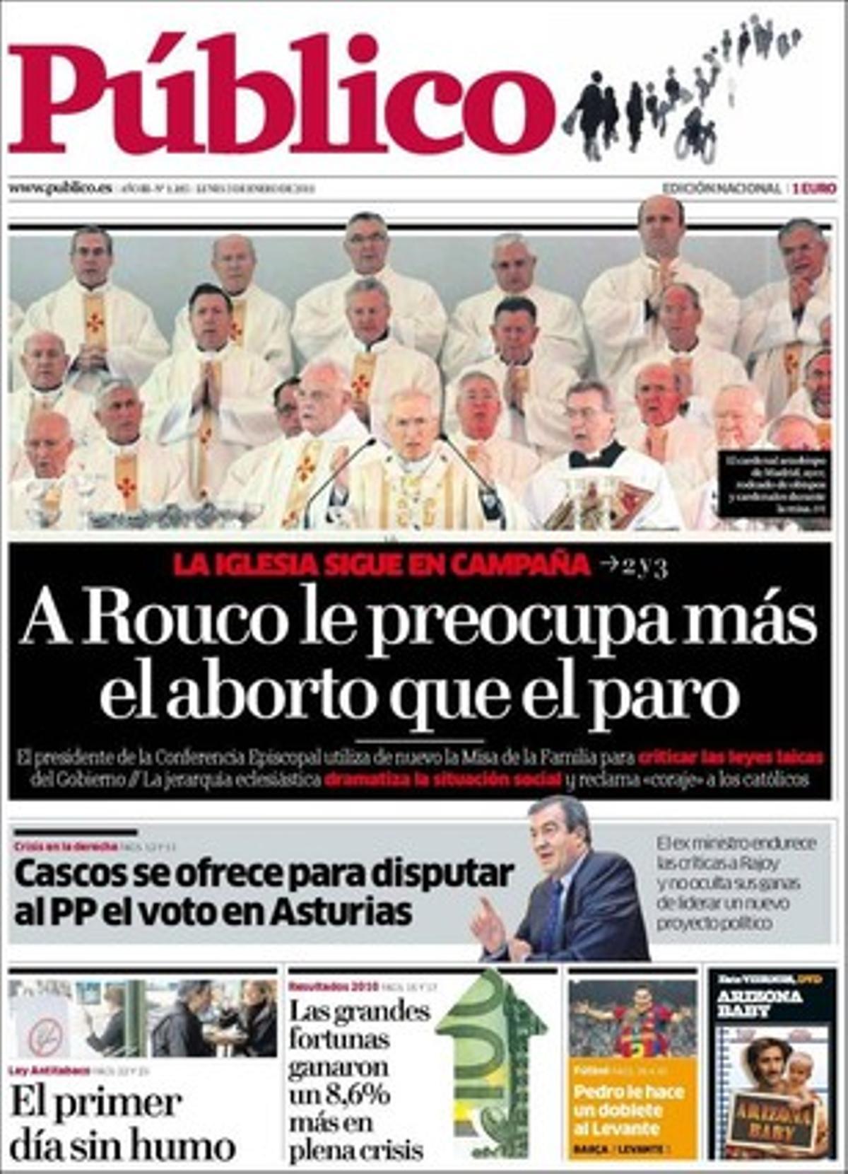 ’Público’ destaca a dins que el Tea Party imposarà la seva llei en el nou Capitoli republicà; i que els rics guanyen a Espanya un 8,6% més en l’annus horribilisdel 2010.