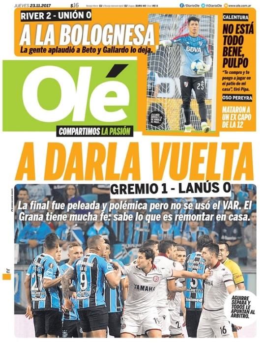 Portada jueves 23 de noviembre de 2016