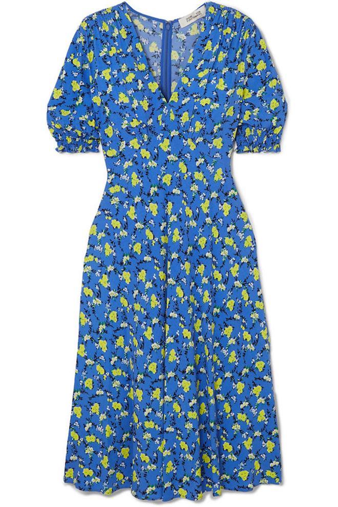 Vestido floral con mangas abullonadas, de Diane Von Furstenberg