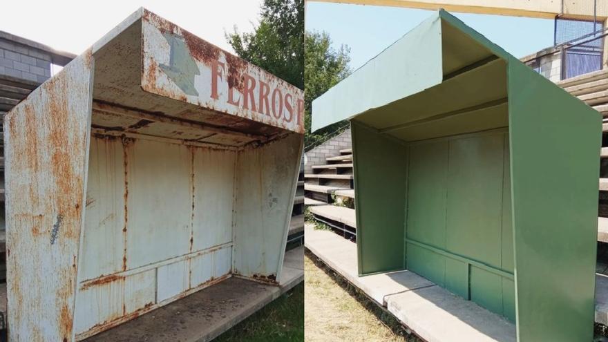 Una banqueta abans i després de la restauració