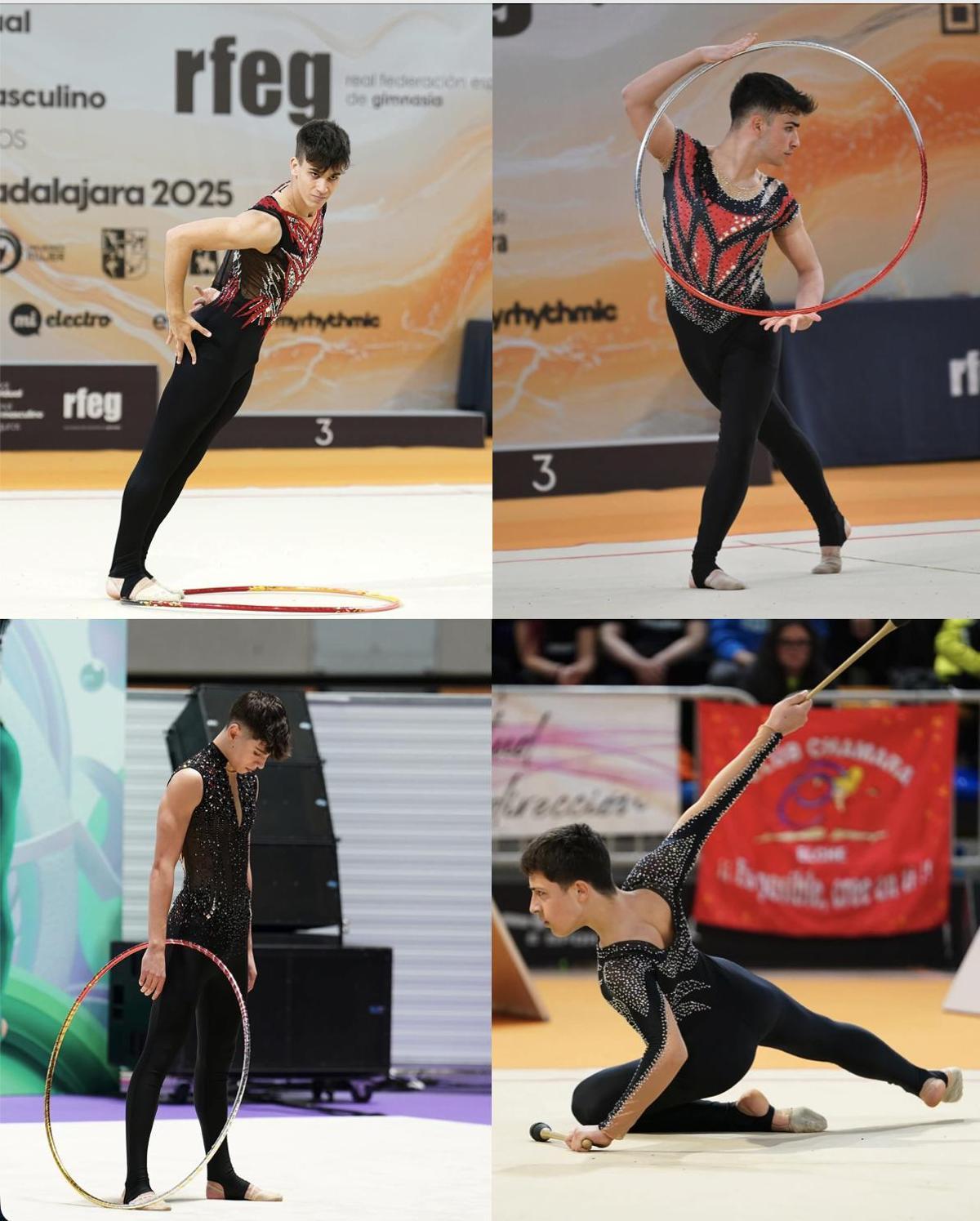 Los cuatro gimnastas masculinos campeones de España: Hugo Vázquez y Cosme González (arriba), Ismael Navaza e Iván Gutiérrez (abajo).