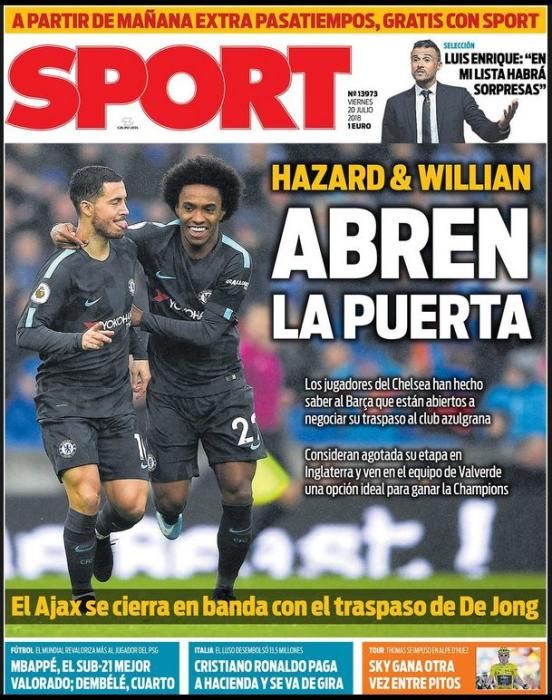 Portada SPORT viernes 20 de julio de 2018