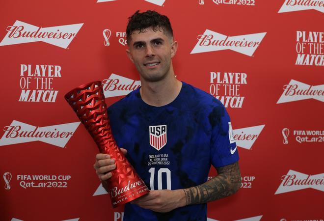 Pulisic, tras su gran partido ante Inglaterra, se llevó el MVP. El norteamericano envió un balón al larguero en la mejor ocasión del partido