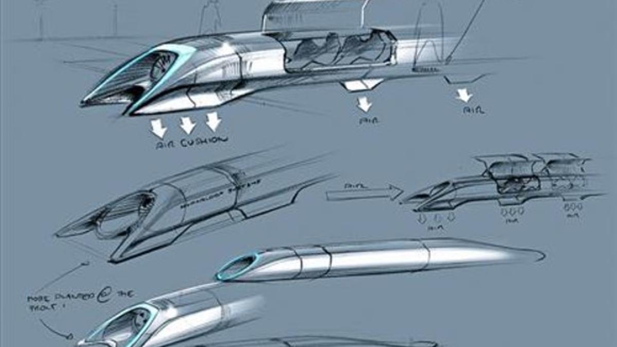 Diseño 8 Croquis del Hyperloop contenido en el proyecto que Musk presentó el lunes.