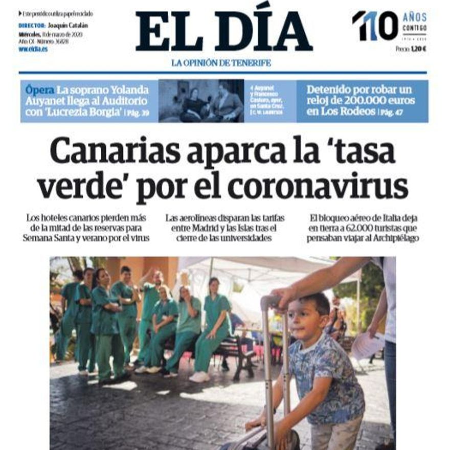 Portada de El Día sobre el final de la cuarentena en el H10 Costa Adeje.