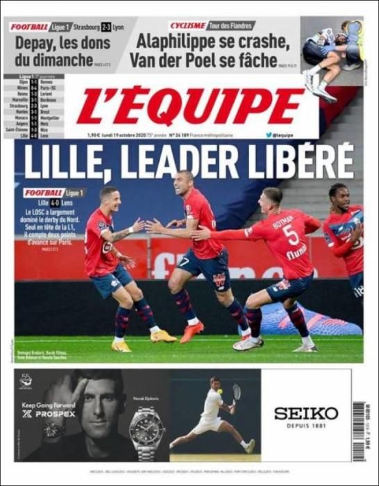 Portada L'ÉQUIPE  lunes 19 octubre 2020