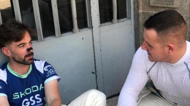 Por la izquierda, José Antonio Suárez «Cohete» y  Hugo Rodríguez, ayer.  |