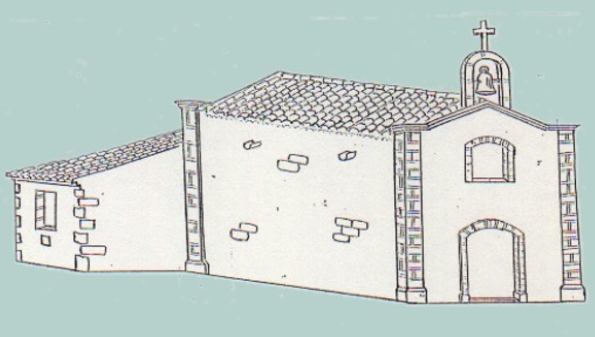 Aspecto que presentaba la ermita hacia el año 1702. Ya se habían incorporado el presbiterio y la Capilla del Rosario.