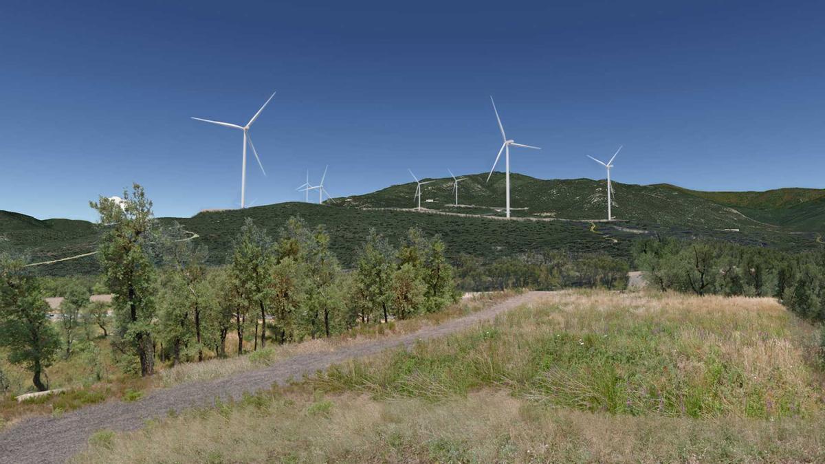 Fotomuntatge del parc eòlic Galatea de La Jonquera, que tindrà nou aerogeneradors i que la filial d'Endesa Enel Green Power vol començar a construir al 2024.