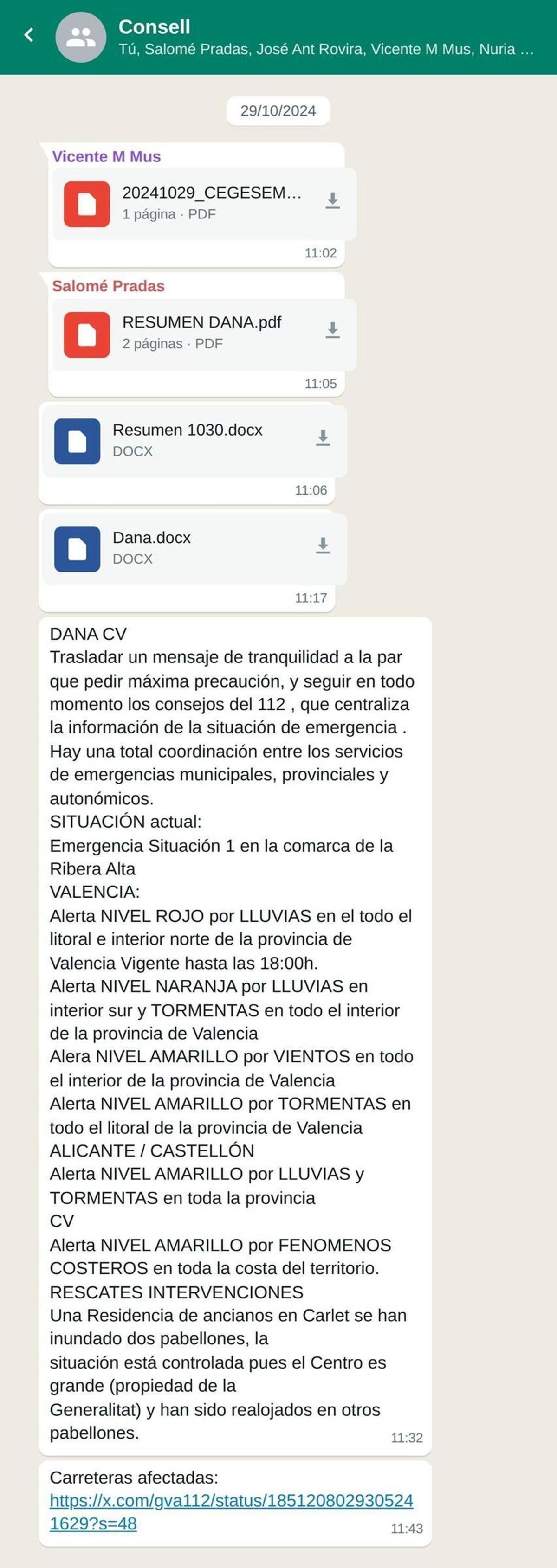 Simulación del chat del Consell el día de la dana.