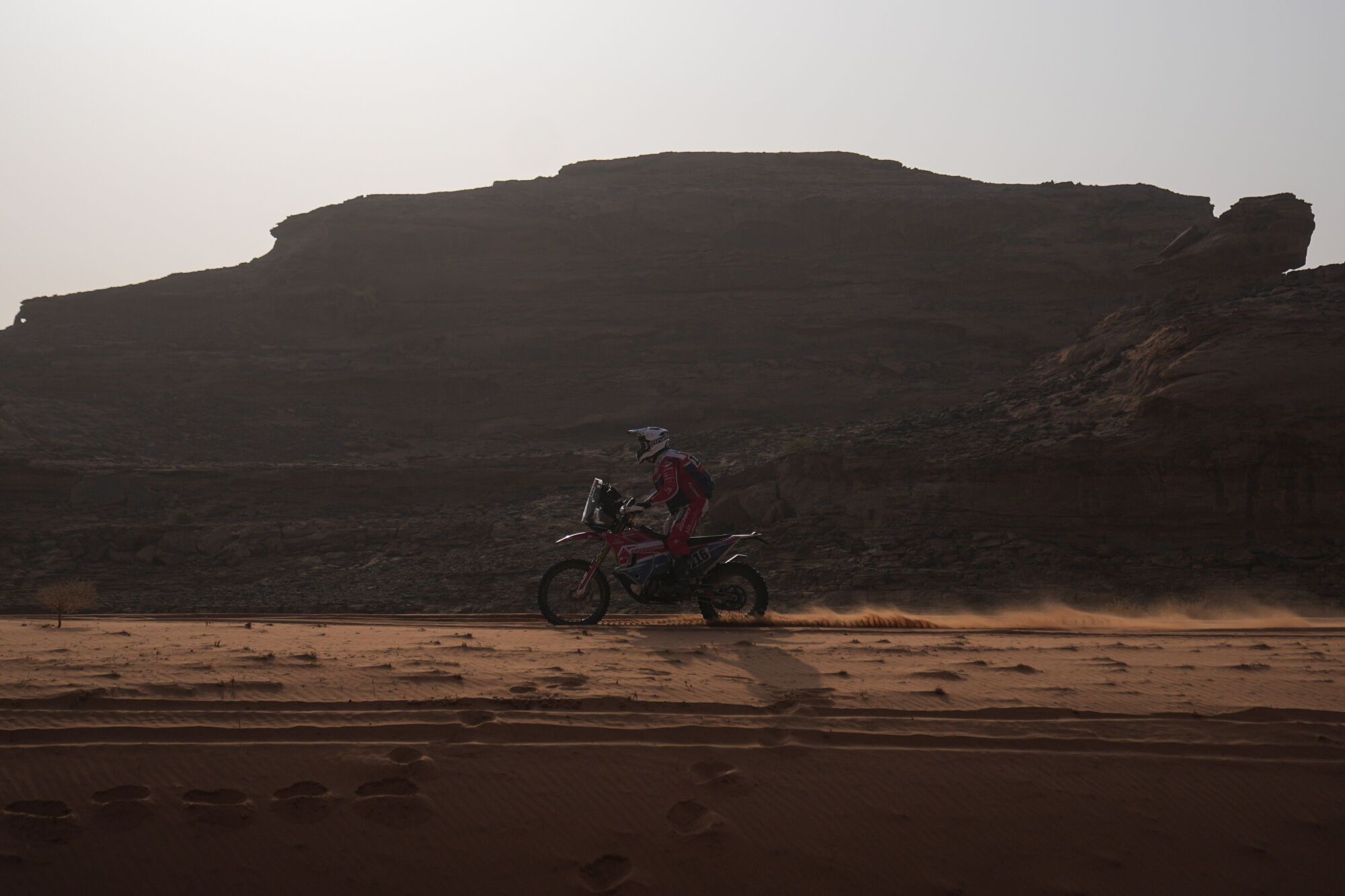 Rider Pedro Pinheiro competes during the third stage of the Dakar Rally with a start and finish in Alula, Saudi Arabia, Tuesday, Jan. 6, 2026. (AP Photo/Thibault Camus)
