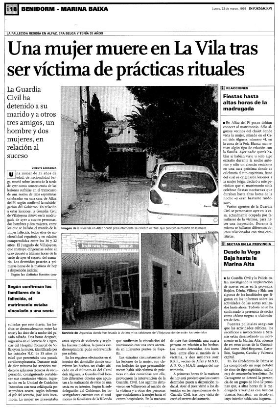 Muerte de una mujer en La Vila víctima de prácticas rituales en 1999