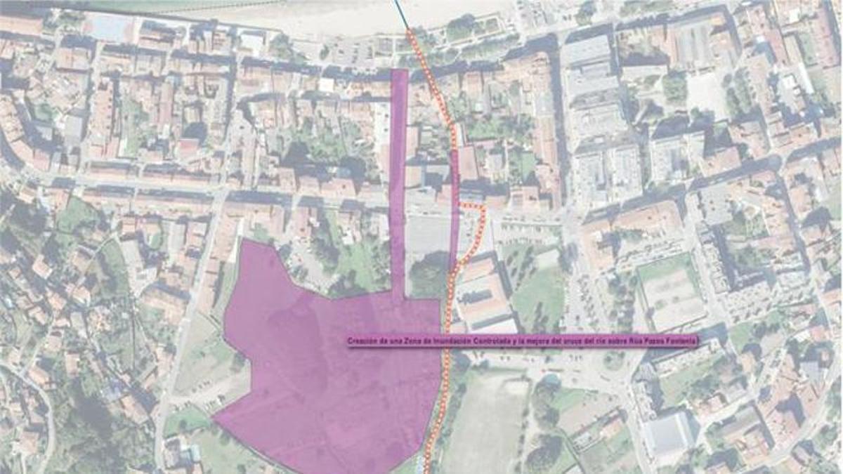 El ámbito en Bueu donde Augas de Galicia plantea crear una laguna artificial de más de 20.000 metros cuadrados.