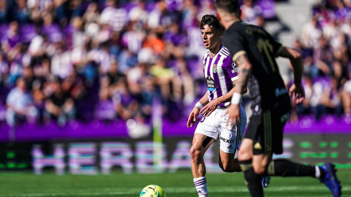 Aguado, durant el partit d&#039;aquesta tarda contra el Ponferradina