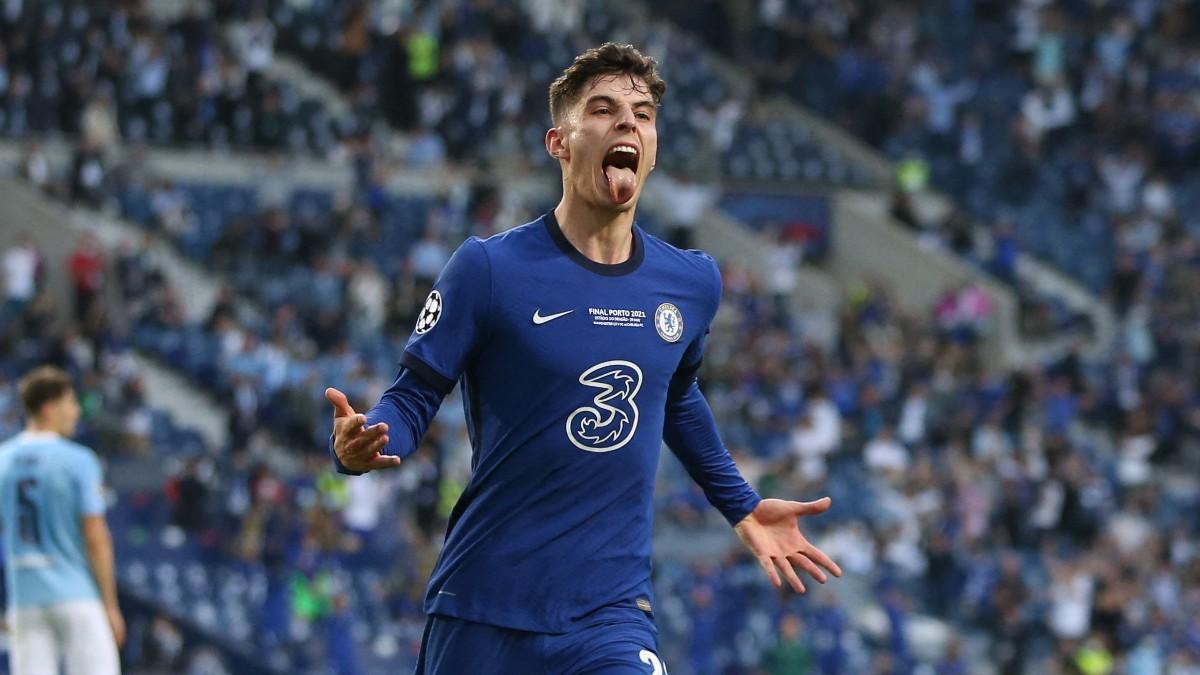 Kai Havertz festejando su gol al Manchester City en la final de la Champions