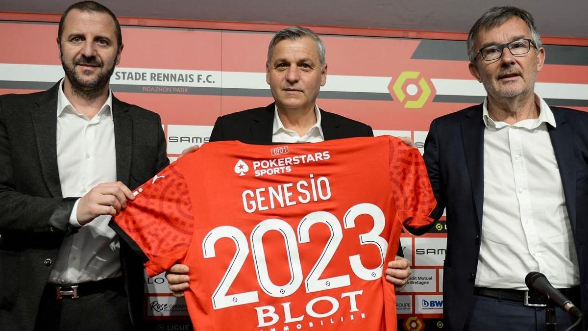 Bruno Génésio, durante su puesta de largo con el Rennes