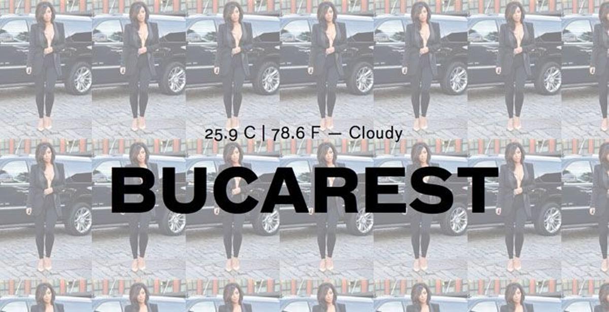 Kim Kardashian tapara en el día nublado de Bucarest