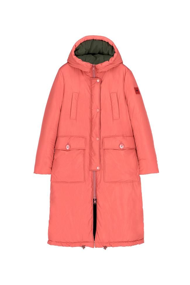 Parka larga de nailon rosa y verde reversible, de Oofwear