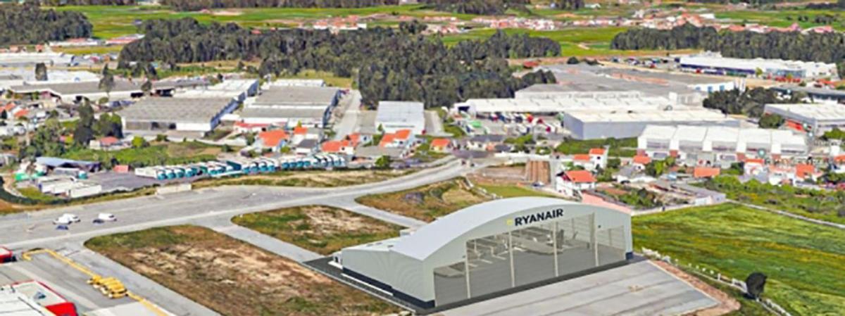 Infografía del nuevo hangar de Ryanair que construirá San José en Pedras Rubras.