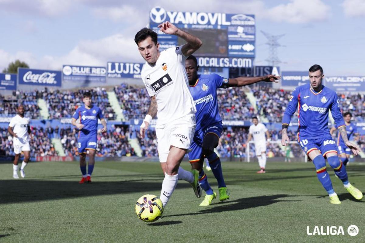 Hugo Duro en el partido contra el Getafe CF