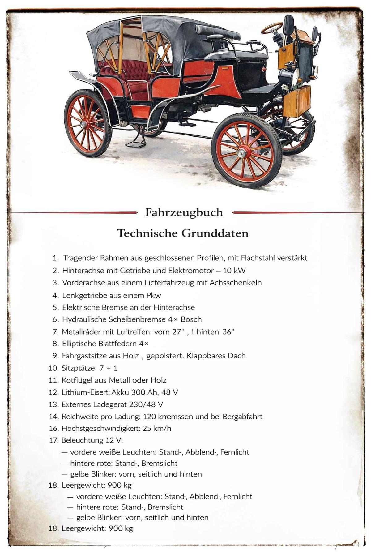 Ein paar technische Daten zu den Kutschen.