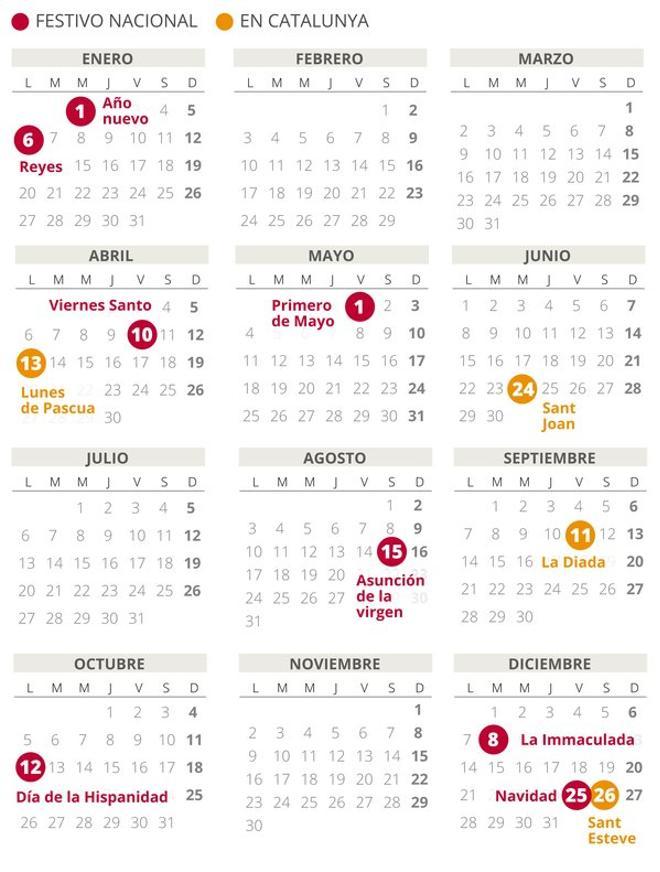 Calendario laboral de Catalunya del 2020 (con todos los festivos)