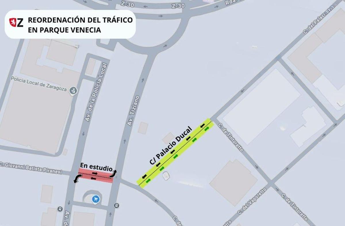 Cambios en la circulación en el barrio zaragozano de Parque Venecia.