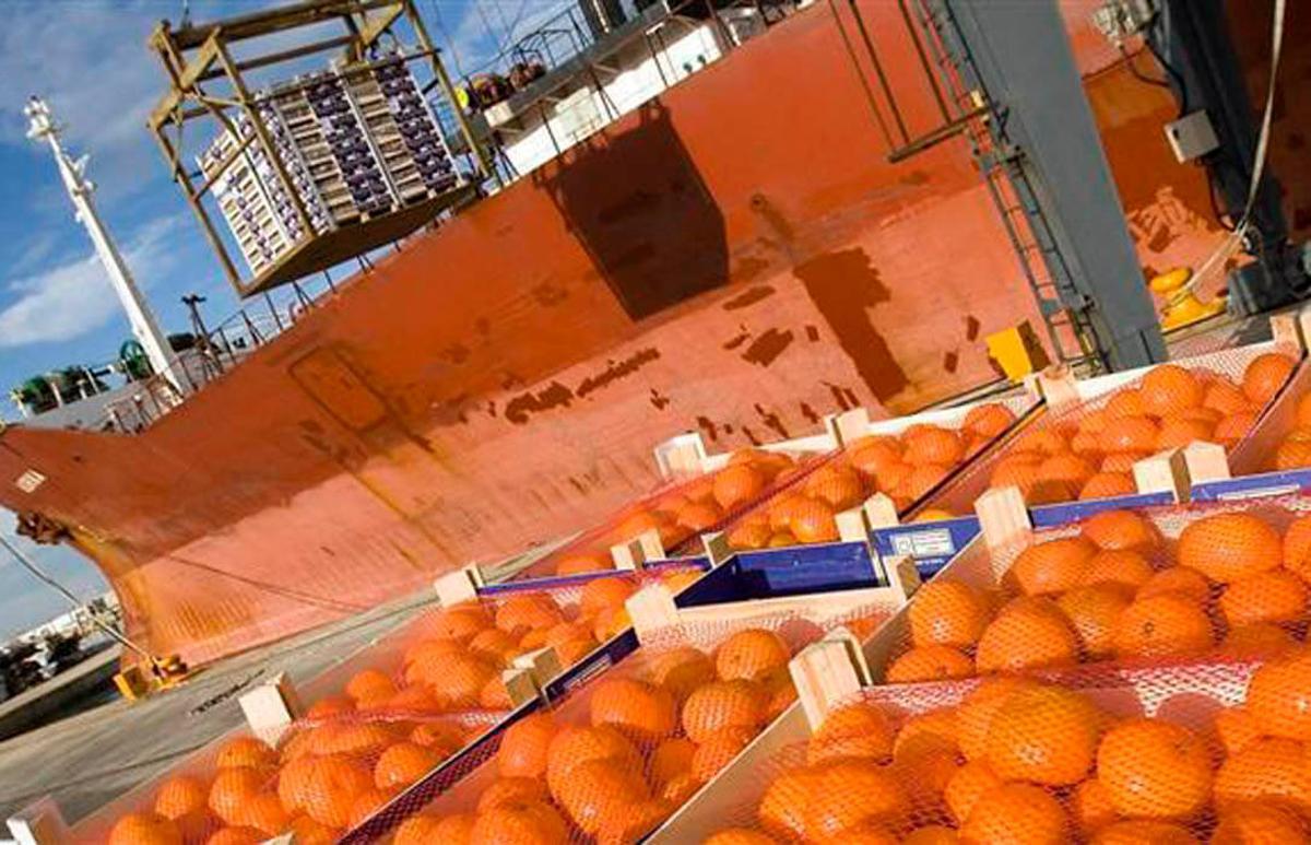 Buque cargando mandarinas en el Puerto de Castelló.