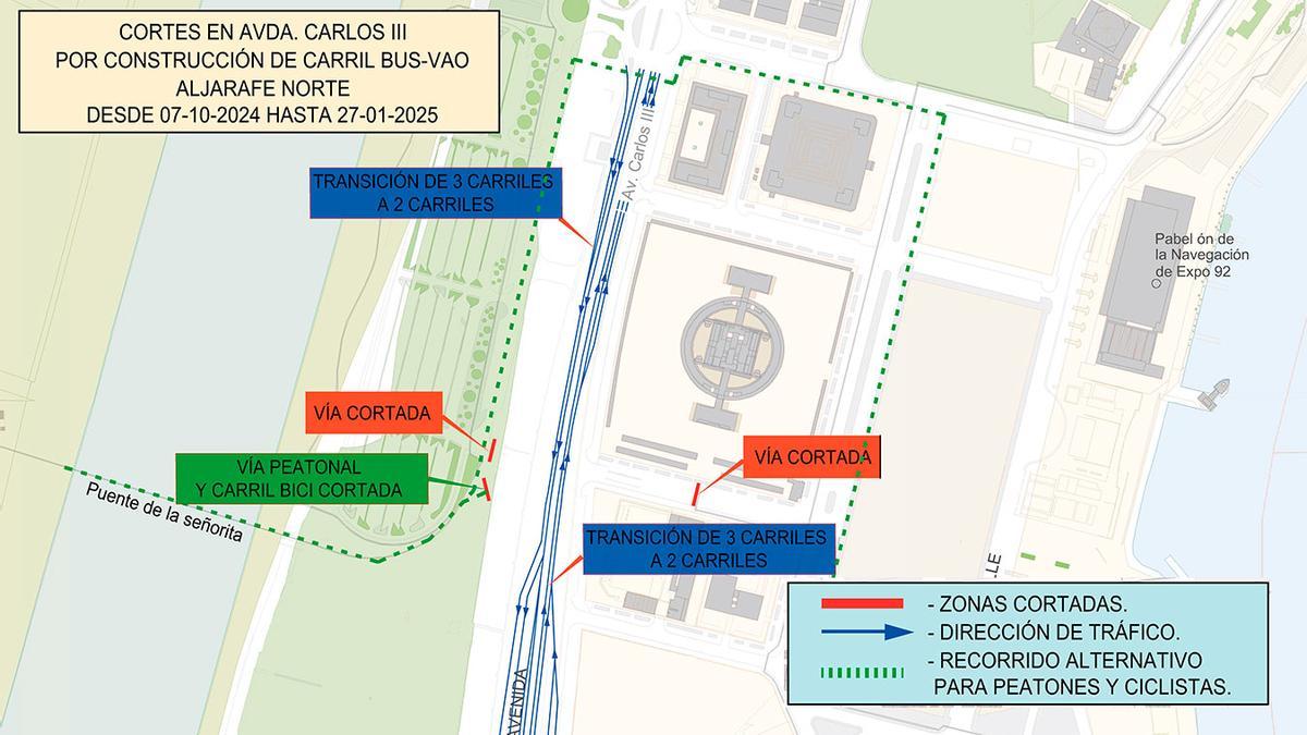 Zonas cortadas y desvíos del tráfico en la Avenida Carlos III.