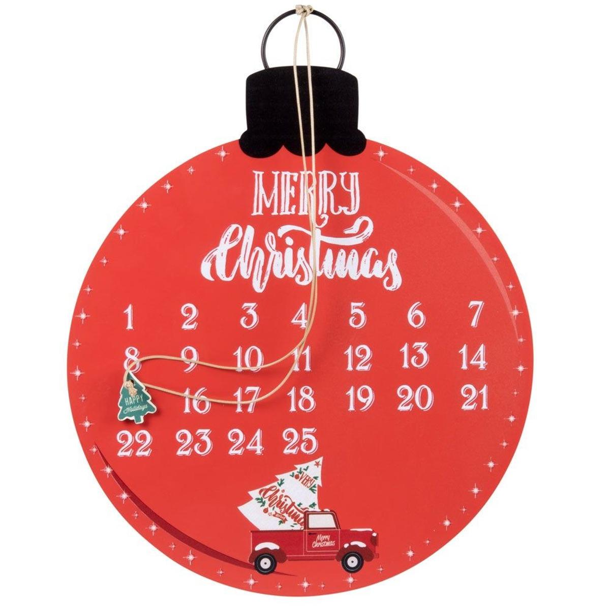 Bola de Navidad de calendario de adviento roja, blanca y verde. (Precio: 9,99 euros)