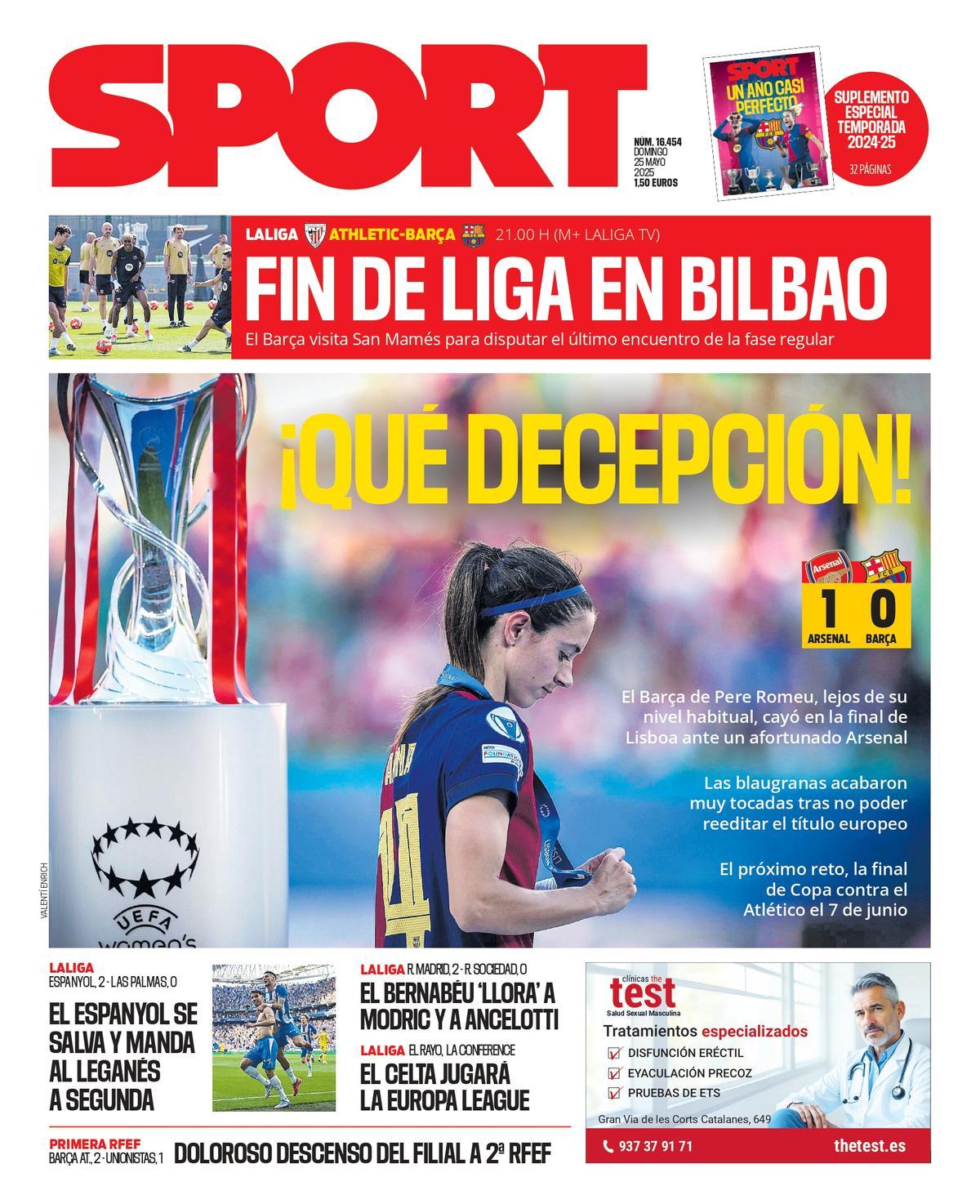 Esta es la portada de SPORT de hoy domingo, 25 de mayo de 2025