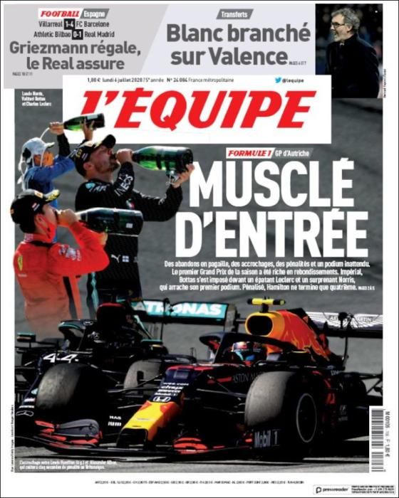 Portada L'ÉQUIPE lunes 6 julio 2020