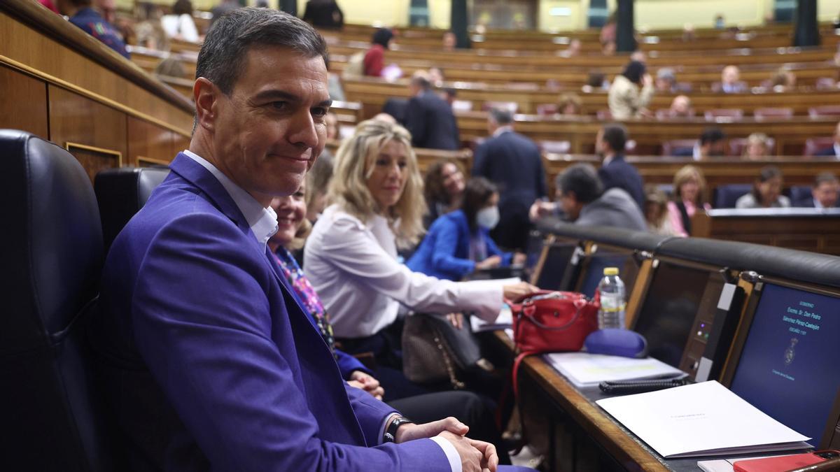 El presidente del Gobierno, Pedro Sánchez, durante una sesión de control al Gobierno del Pleno del Congreso.