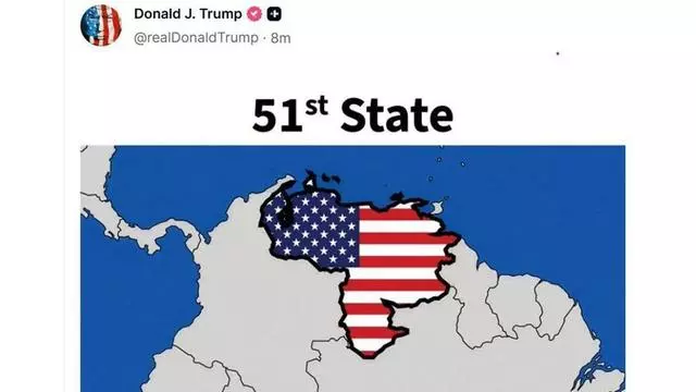 Trump publica un mapa con Venezuela como el 51º estado de EEUU antes de viajar a China