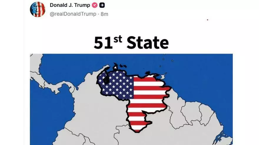 Trump publica un mapa con Venezuela como el 51º estado de EEUU antes de viajar a China