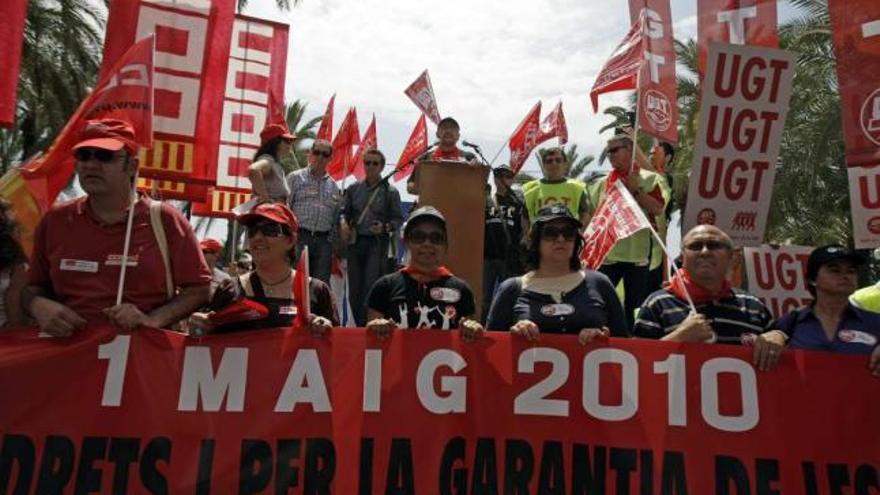 Pancarta de la manifestación del Primero de Mayo del año pasado en Alicante.