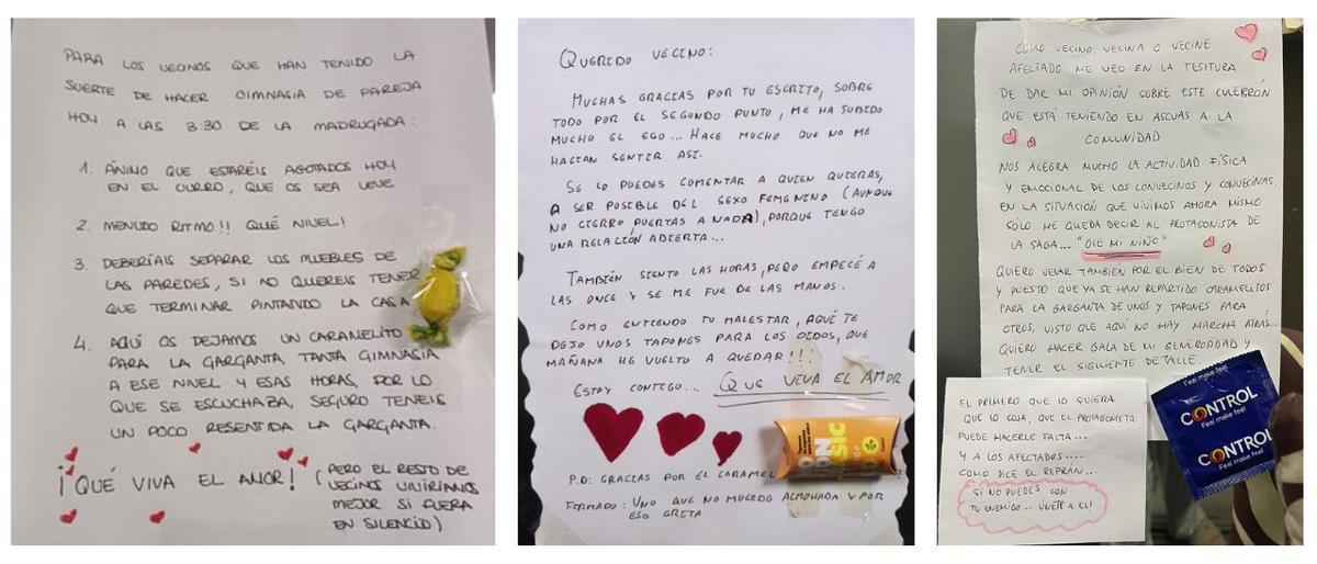 La conversación a tres por escrito, con regalos incluidos, entre vecinos de un edificio.