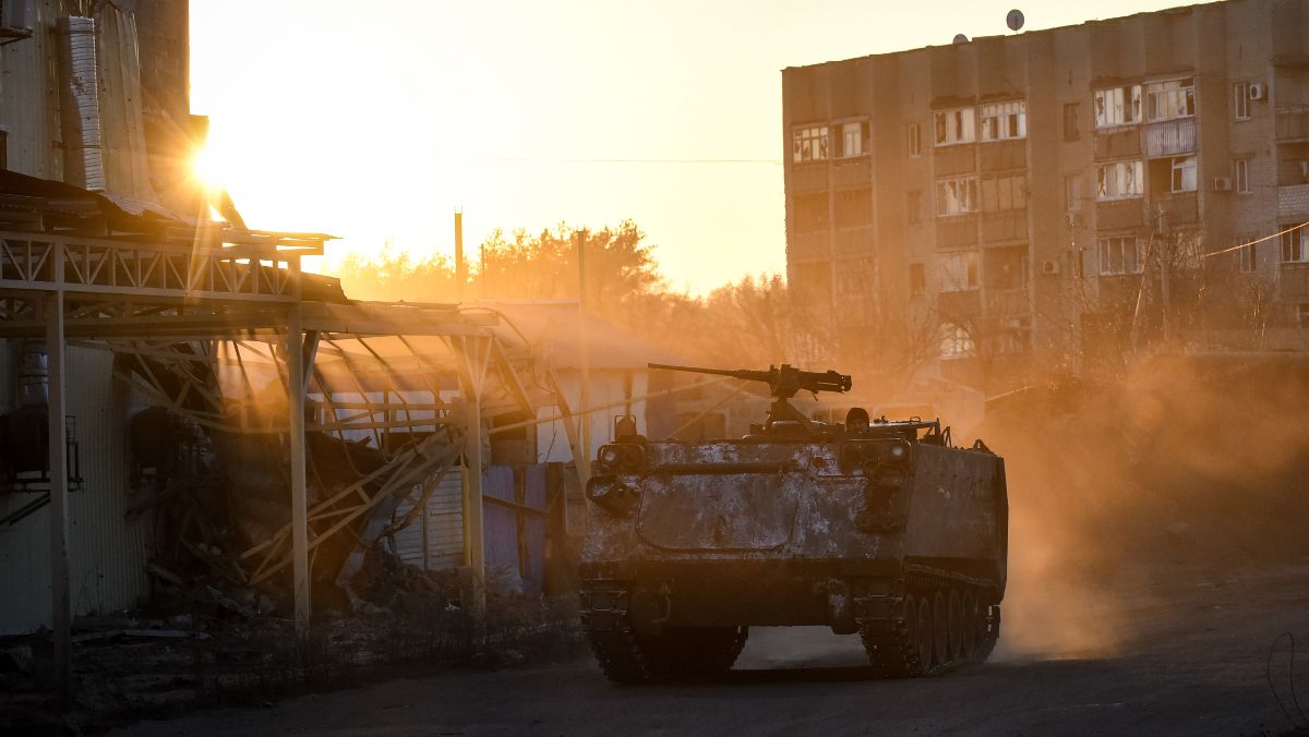 Un carro de combate en Lyman.