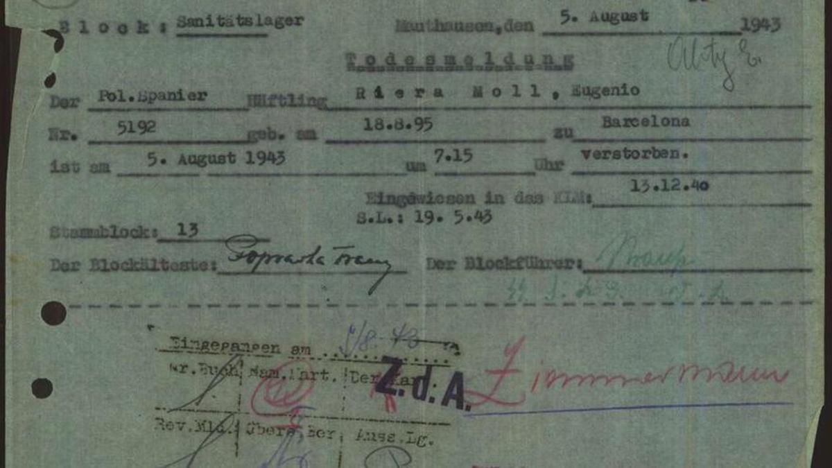 bd4c1e3e 92bc 4c58 9295 3f77eec6cd0b 16 9 aspect ratio default Aviso del fallecimiento del deportado Eugeni Riera en el campo de concentración de Mauthausen, en 1943.