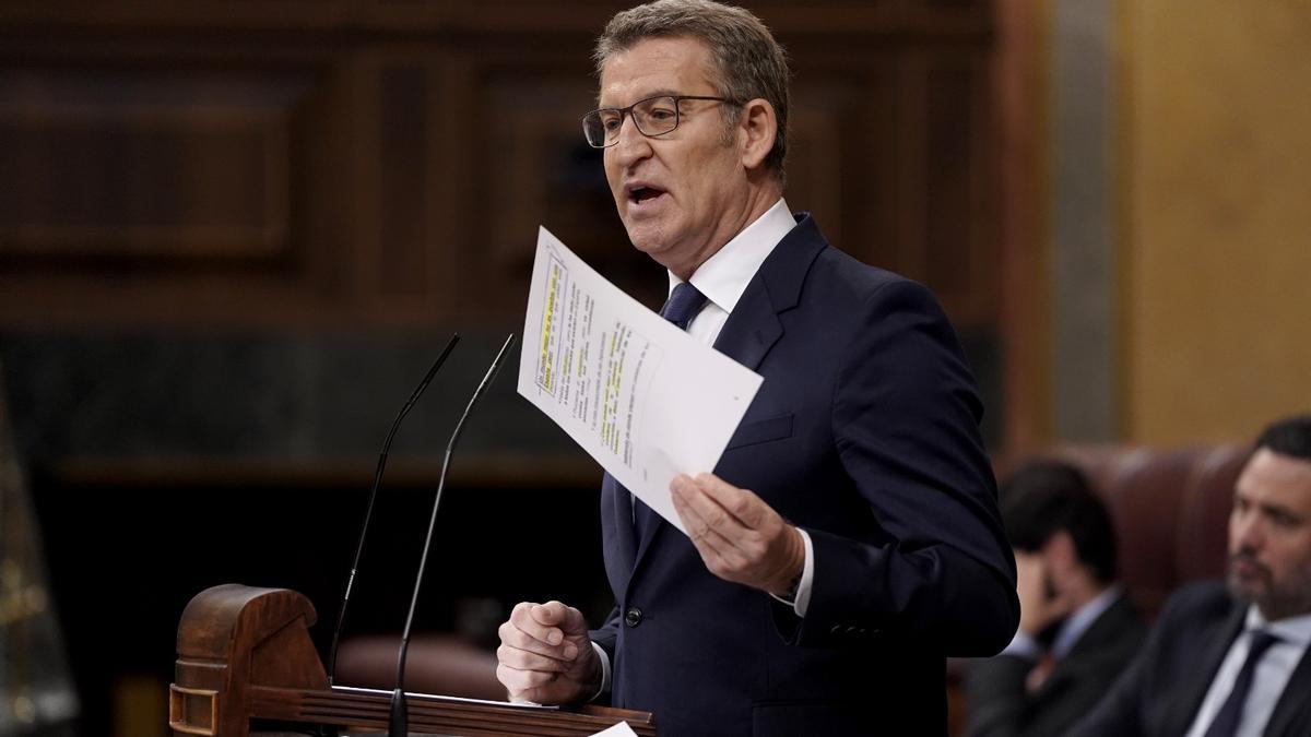 Feijóo, en la tribuna del Congreso, este miércoles.