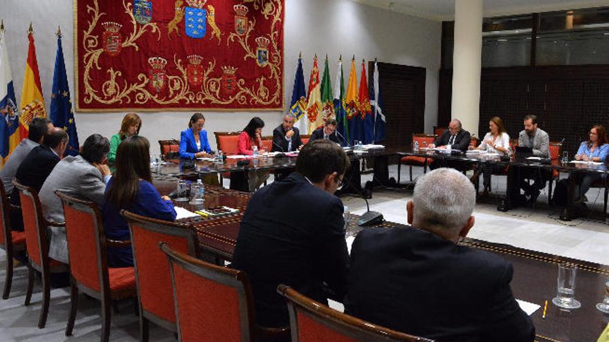 Un instante de la Comisión General de Cabildos Insulares celebrada en el Parlamento de Canarias, ayer.