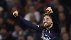 Javi Rueda celebra su gol con el Celta de Vigo en la Europa League ante el Olympique de Lyon