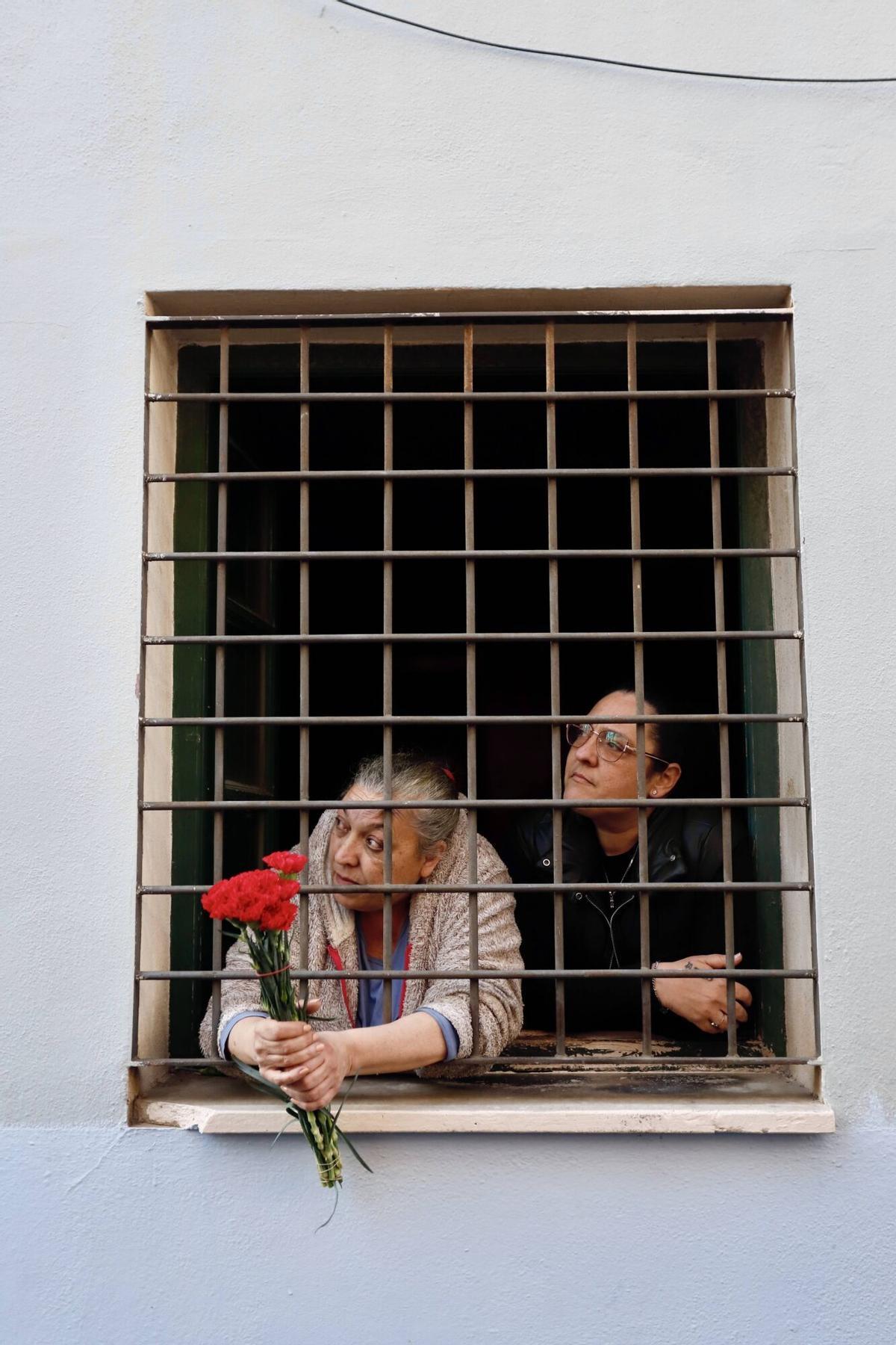 Claveles a la espera del paso del Cautivo en su traslado