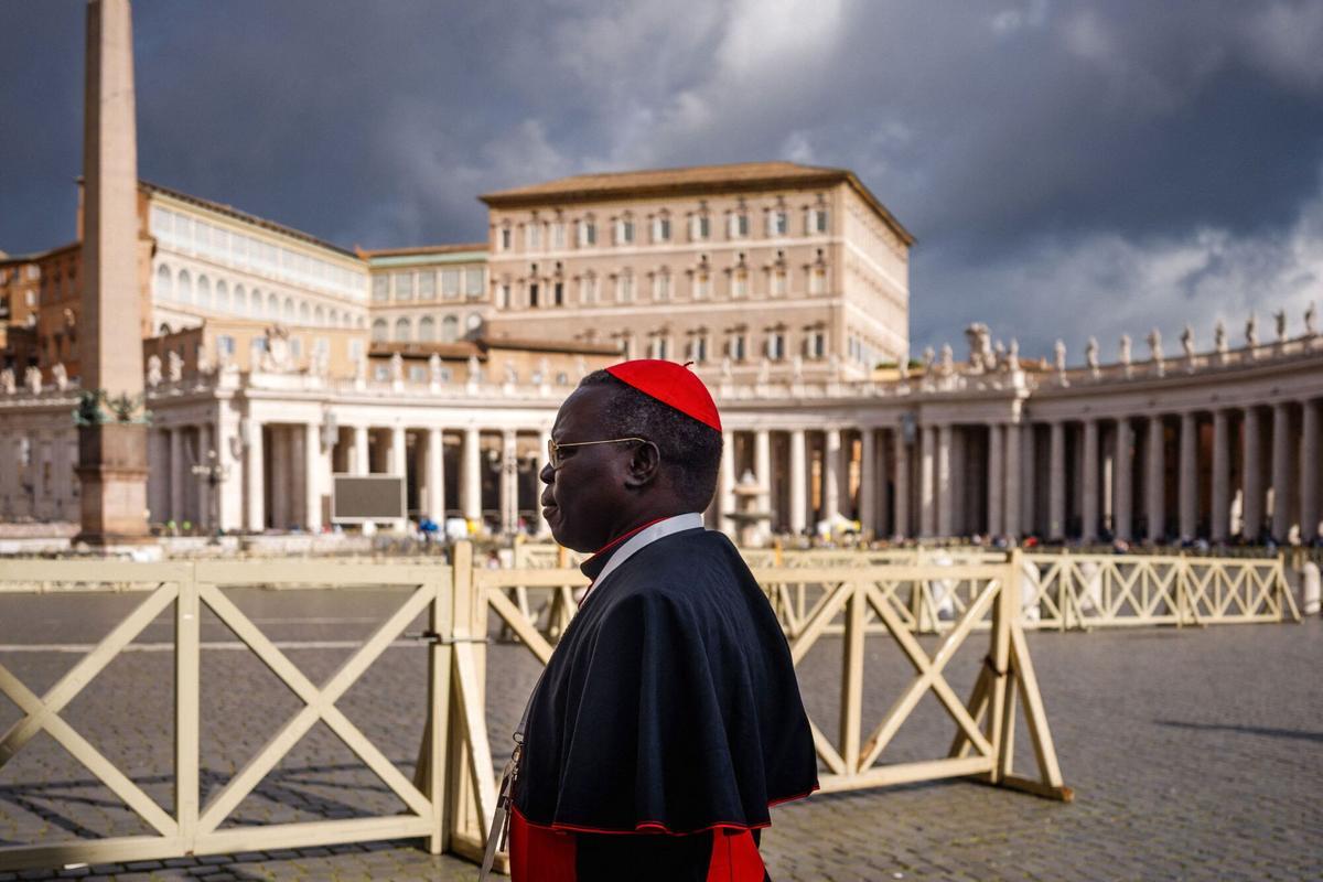 Cardinal Stephen Ameyu Martin Mulla arrives for a congregation meeting at The Vatican, on May 6, 2025. (Photo by Dimitar DILKOFF / AFP)